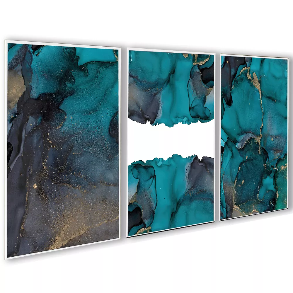 Quadro Trio Sala Abstrato Greenn Gold
