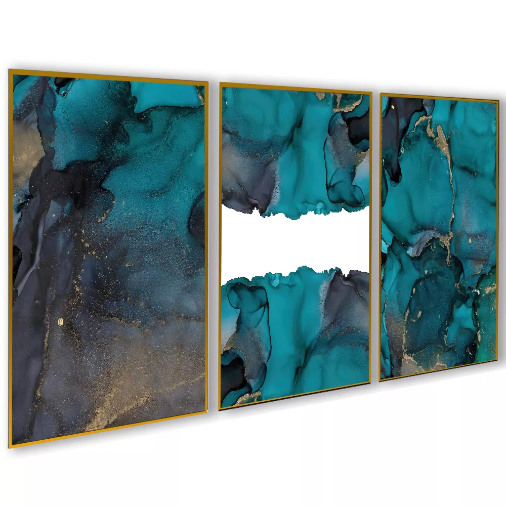 Quadro Trio Sala Abstrato Greenn Gold
