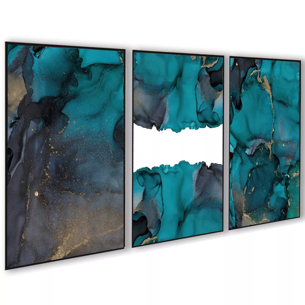 Quadro Trio Sala Abstrato Greenn Gold