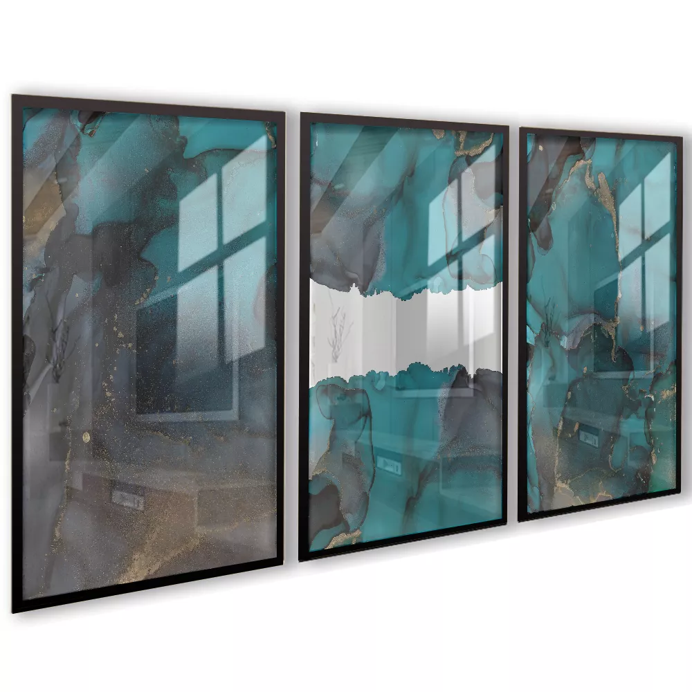 Quadro Trio Sala Abstrato Greenn Gold