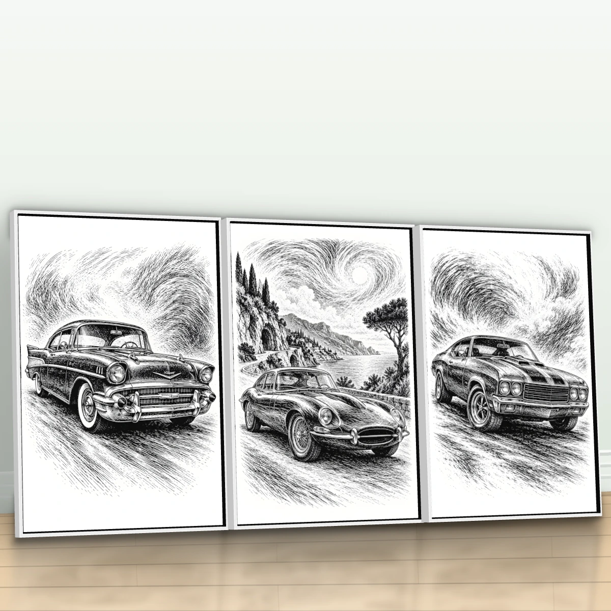 Quadro Trio Sala Carro Vintage Preto — foto 3