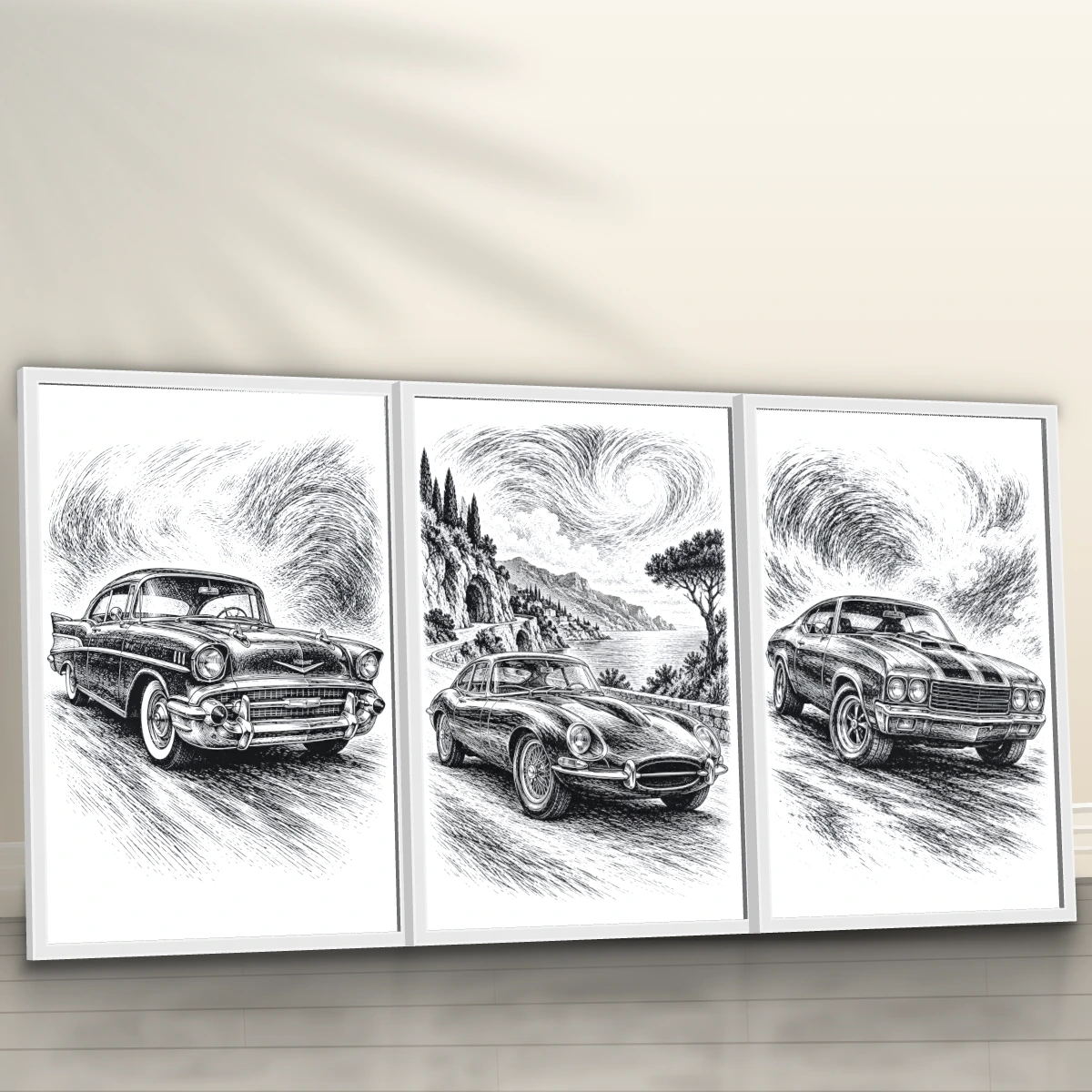 Quadro Trio Sala Carro Vintage Preto — foto 6