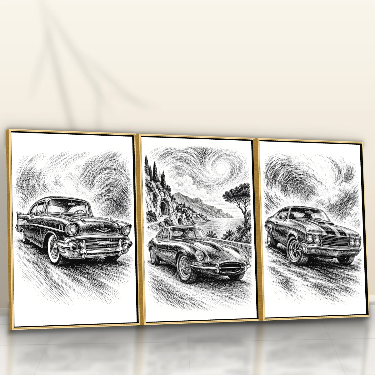 Quadro Trio Sala Carro Vintage Preto — foto 4