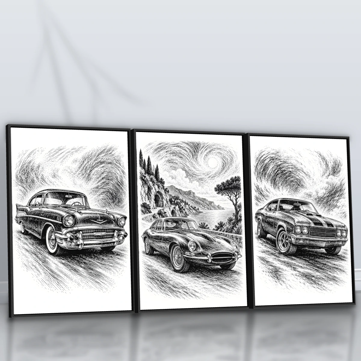 Quadro Trio Sala Carro Vintage Preto — foto 2