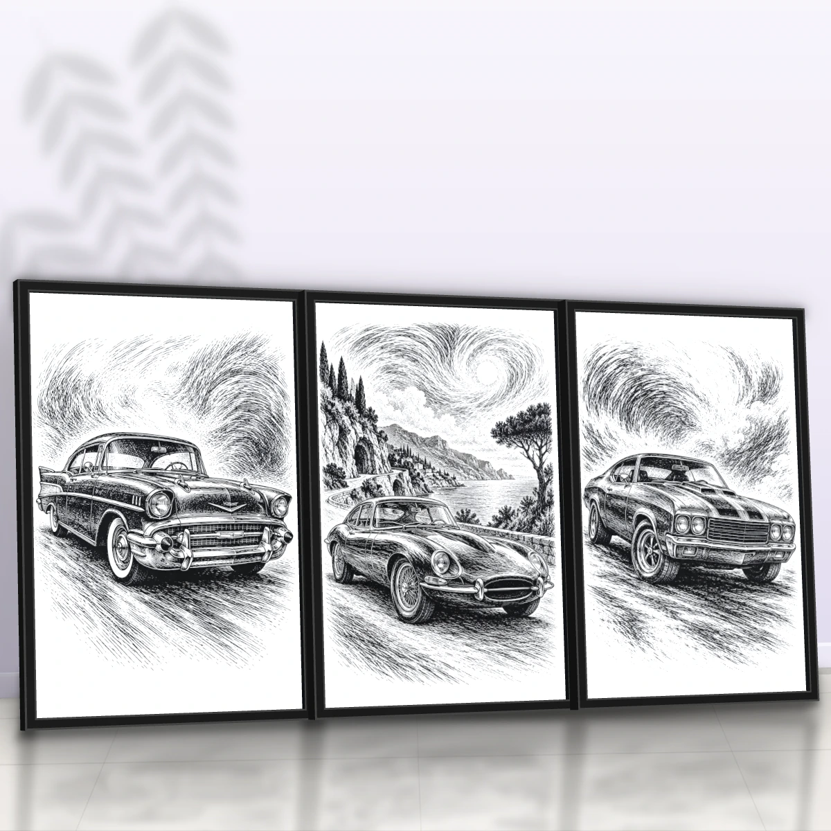 Quadro Trio Sala Carro Vintage Preto — foto 5