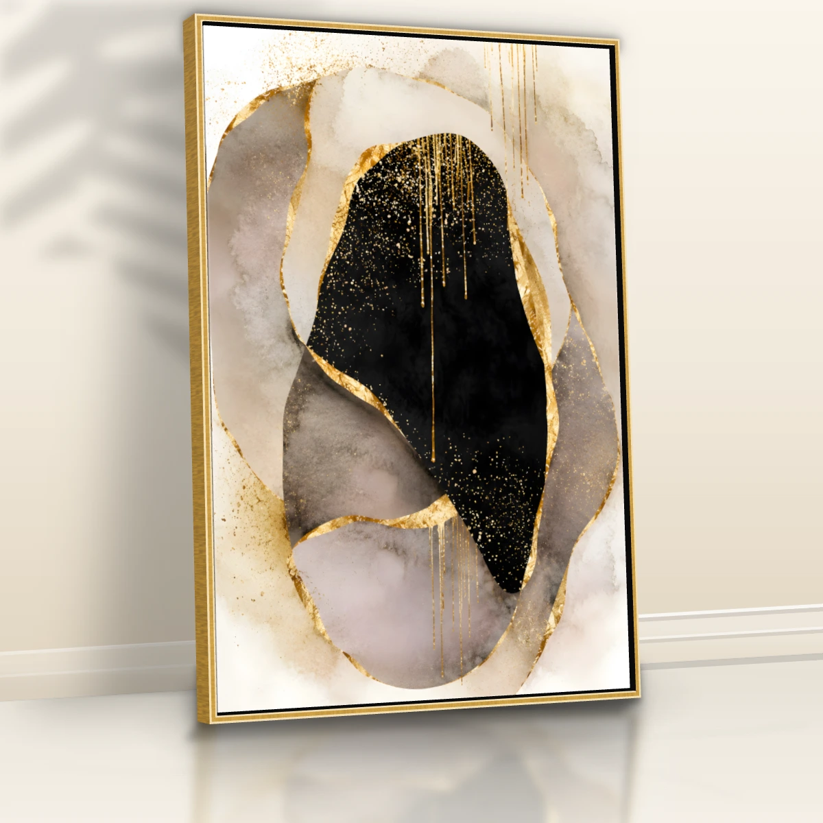 Quadro Sala Abstrato Preto Gold