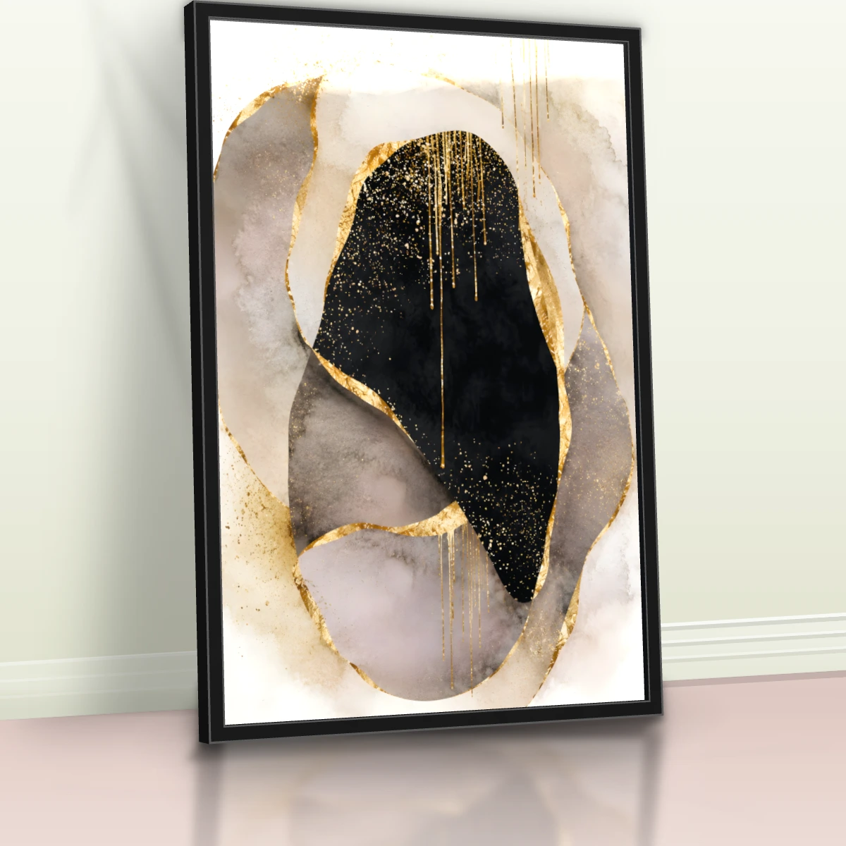 Quadro Sala Abstrato Preto Gold
