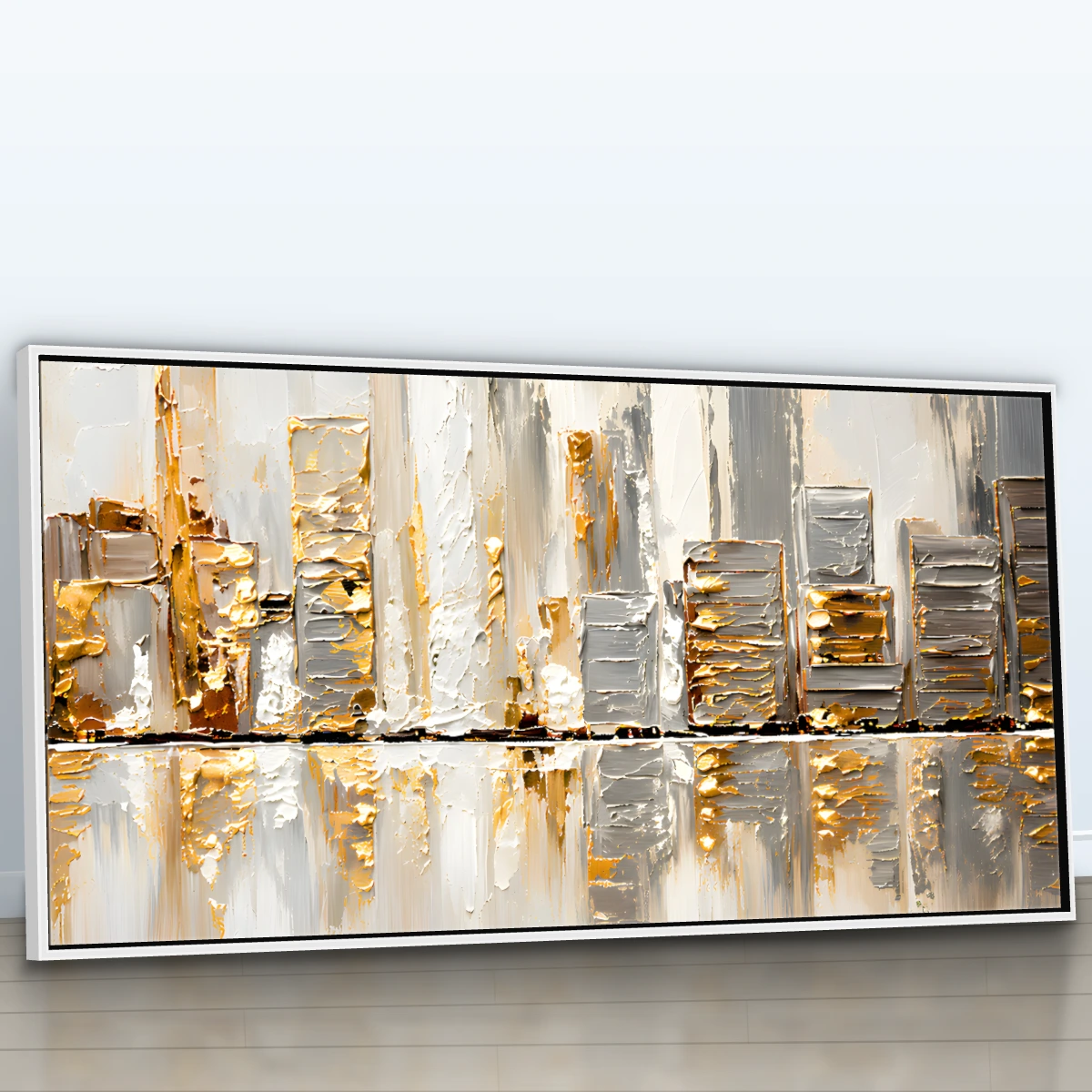 Quadro Sala Abstrato Skyline Dourado — foto 3