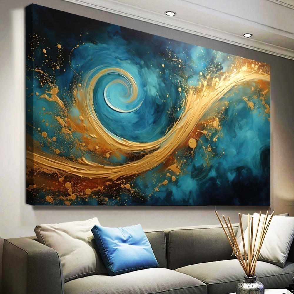 Quadro Para Sala Ondas De Amor Blue Gold