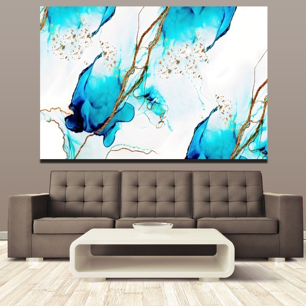 Quadro Sala Aguas Vivas Azuis