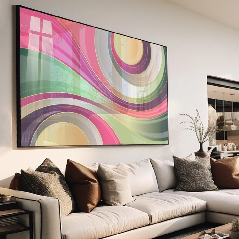 Quadro Abstrato Ondas Circulares Cores Claras